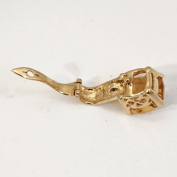 VTG Estate Older 14K Solid Gold Citrine & Diamond Open Bail Pendant & Chain - Picture 12 of 13